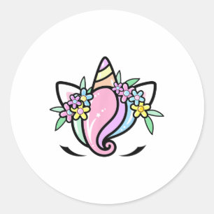 Unicorn Face Cute Eyelashes Sunday Easter Flowers Classic Round Sticker