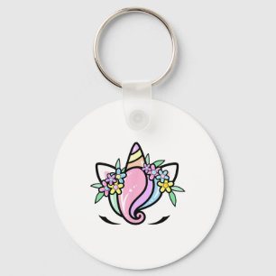 Unicorn Face Cute Eyelashes Sunday Easter Flowers Key Ring