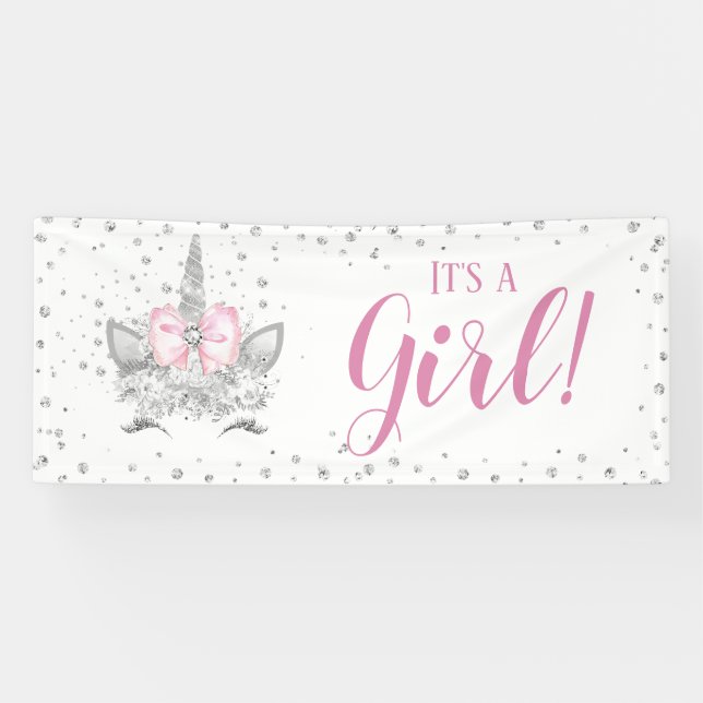 Unicorn Face Diamonds Baby Shower Banner (Horizontal)