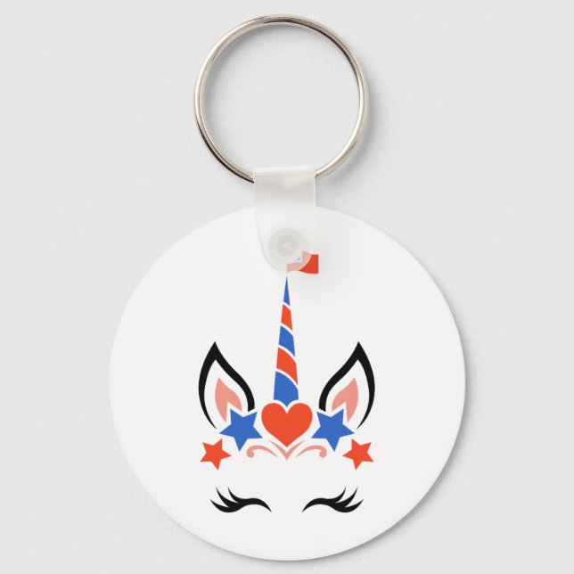 Unicorn Face Eyelashes 4th Of July Independence Da Key Ring (Front)