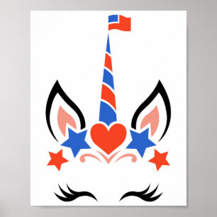 Unicorn Face Eyelashes 4th Of July Independence Da Poster