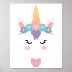Unicorn Face Eyelashes Cute Flowers Wreath Funny Poster
