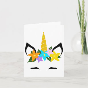 Unicorn Face Eyelashes Smile Cute Flower Wreath Ha Card
