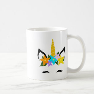 Unicorn Face Eyelashes Smile Cute Flower Wreath Ha Coffee Mug