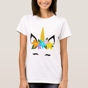 Unicorn Face Eyelashes Smile Cute Flower Wreath Ha T-Shirt