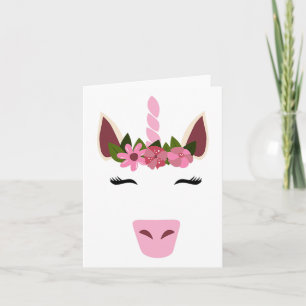 Unicorn Face Eyelashes Smile Flower Wreath Hallowe Card