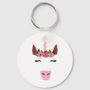 Unicorn Face Eyelashes Smile Flower Wreath Hallowe Key Ring