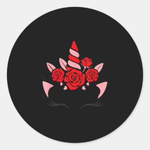 Unicorn Face Eyelashes Smile Flowers St. Valentine Classic Round Sticker