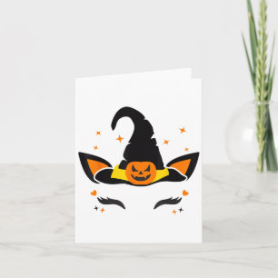 Unicorn Face Eyelashes Witch Pumpkin Scary Hallowe Card