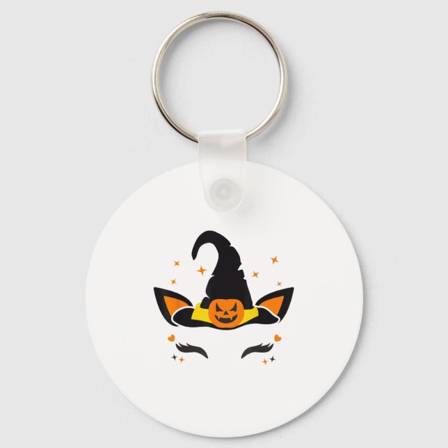 Unicorn Face Eyelashes Witch Pumpkin Scary Hallowe Key Ring (Front)