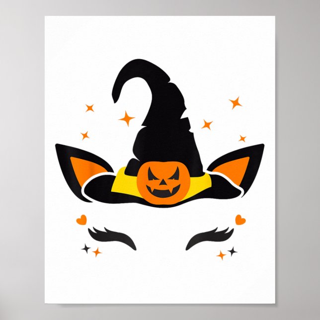 Unicorn Face Eyelashes Witch Pumpkin Scary Hallowe Poster (Front)