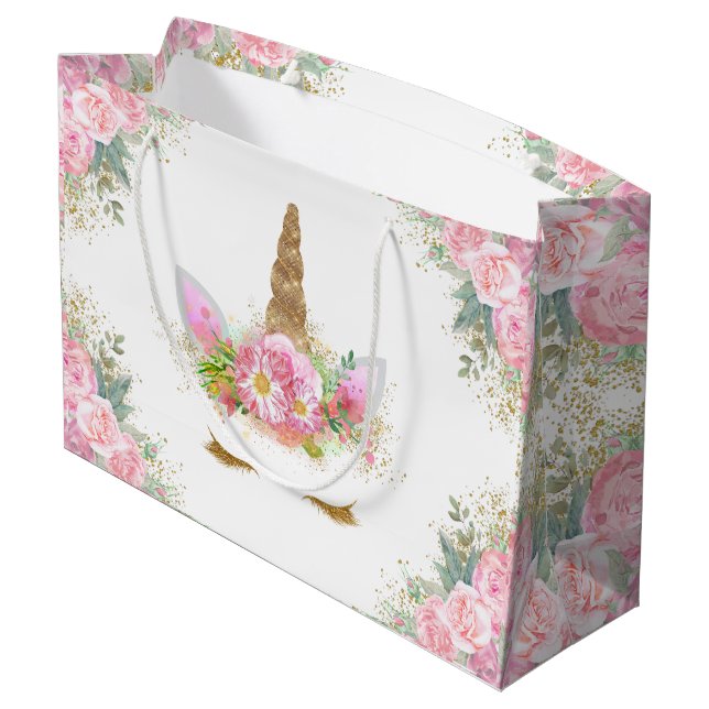 Unicorn Face Girl Baby Shower Large Gift Bag (Back Angled)