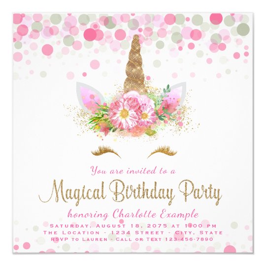 birthday border template Party Zazzle.com.au  Invitations Unicorn  Face Girls Birthday