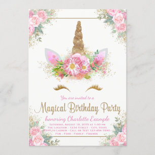 Unicorn Face Girls Birthday Party Invitations