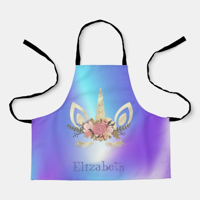 Unicorn Face Holographic Personalised Apron (Front)