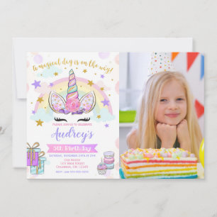 Unicorn Face Magical Party Birthday Photo Invitation