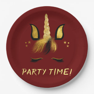 Unicorn Face on Red Paper Plate