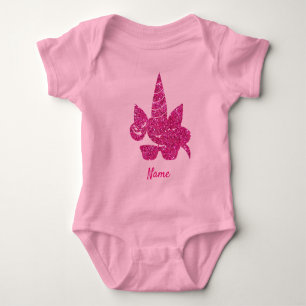 Unicorn Face Pink Glitter Cute Girly Kids Baby Bodysuit