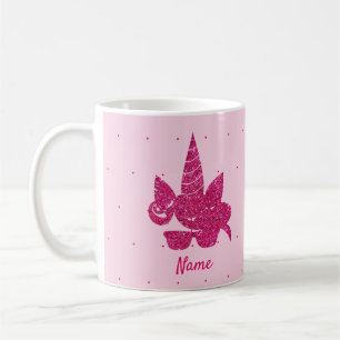 Unicorn Face Pink Glitter Girly Kids Coffee Mug