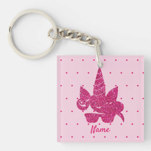 Unicorn Face Pink Glitter Girly Kids Key Ring