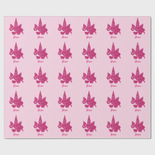 Unicorn Face Pink Glitter Girly Kids Wrapping Paper