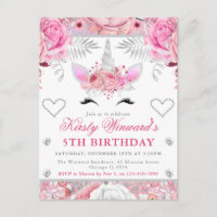 Unicorn Face Pink Silver Girl Kids Birthday