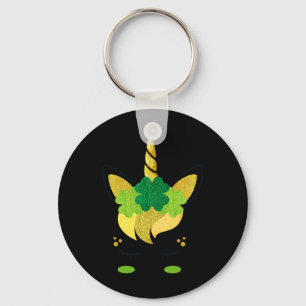 Unicorn Face St Patrick's Day Irish Girls Kids Key Ring