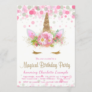 Unicorn Face Unicorn Birthday Party Invitations