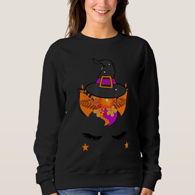 Unicorn Face Witch Hat Happy Halloween Costumes Gi Sweatshirt (Front)