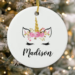 Unicorn Face With Eyelashes Personalised Name Ceramic Ornament<br><div class="desc">Unicorn Face With Eyelashes Personalised Name Ceramic Ornament</div>