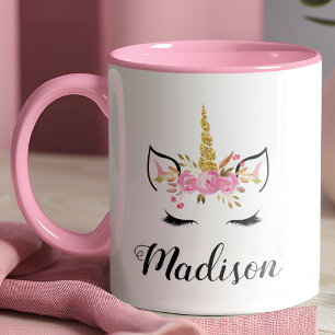 Unicorn Face With Eyelashes Personalised Name Mug