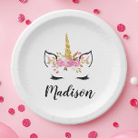 Unicorn Face With Eyelashes Personalised Name Paper Plate<br><div class="desc">Unicorn Face With Eyelashes Personalised Name Paper Plate</div>