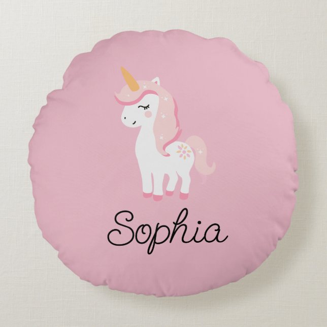  Unicorn, Fairy, Magic – Custom Name Round Cushion (Front)