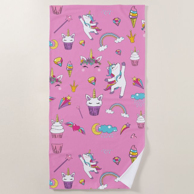 Unicorn Fan Club pattern Pink         Beach Towel (Front)