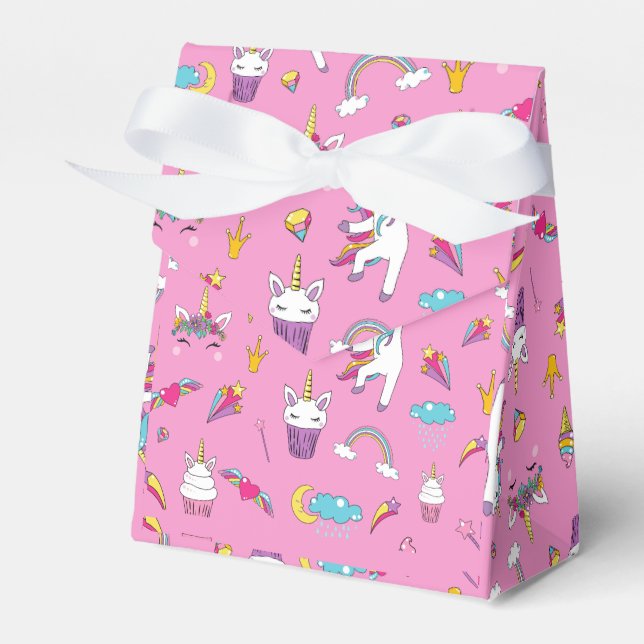 Unicorn Fan Club pattern Pink       Favour Box (Front Side)