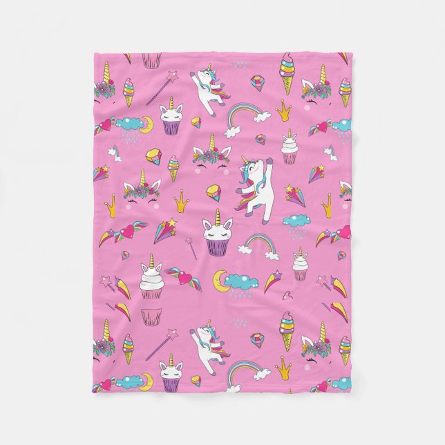 Unicorn Fan Club pattern Pink        Fleece Blanket (Front)