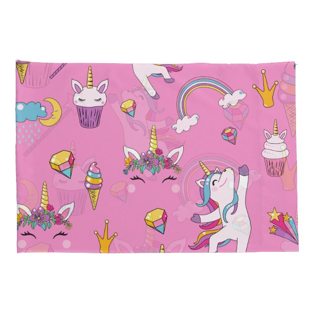 Unicorn Fan Club pattern Pink         Pillowcase (Back-Right)