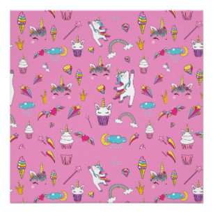 Unicorn Fan Club pattern Pink Poster