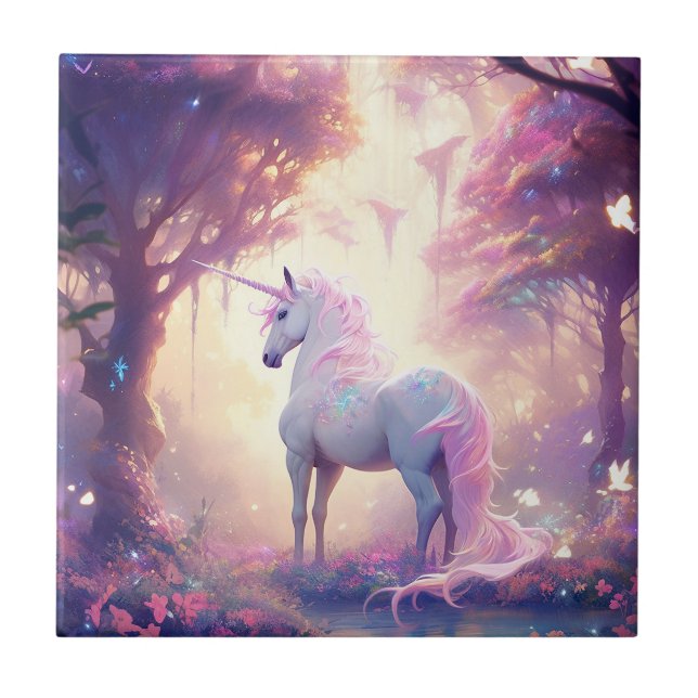 Unicorn Fantasy Art Ceramic Tile (Front)