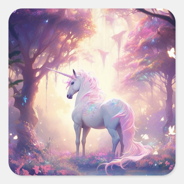 Unicorn Fantasy Art Square Sticker (Front)