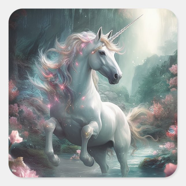 Unicorn Fantasy Art Square Sticker (Front)