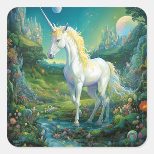 Unicorn Fantasy Art Square Sticker