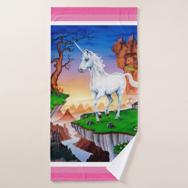 Unicorn fantasy bathroom bath towel pinks (Bath Towel)