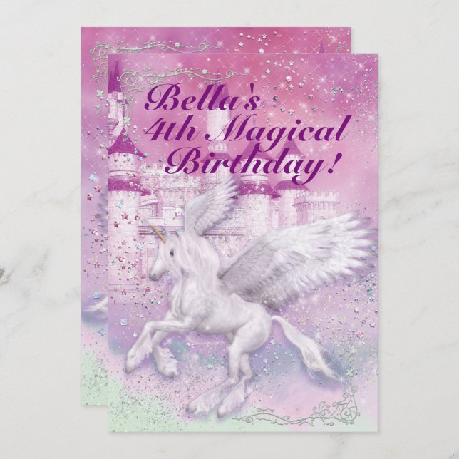 Unicorn Fantasy Castle Birthday Party Invitation (Front/Back)