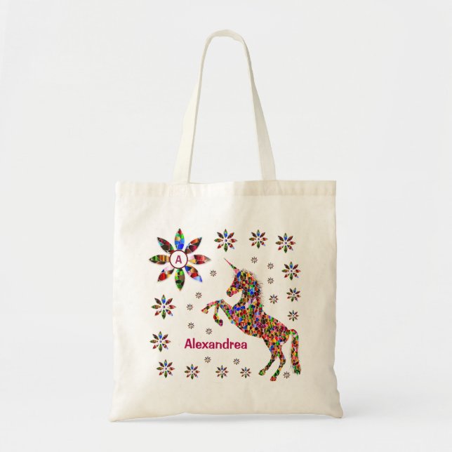  Unicorn Fantasy Flowers Glitter Personalise  Tote Bag (Front)