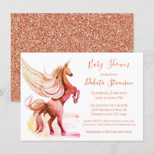 Unicorn Fantasy Magical Chic Coral Rose Gold Invitation