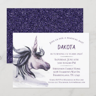 Unicorn Fantasy Magical Purple Birthday Invitation