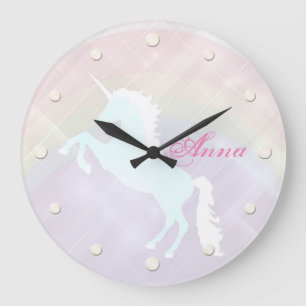 unicorn fantasy pink and purple large clock