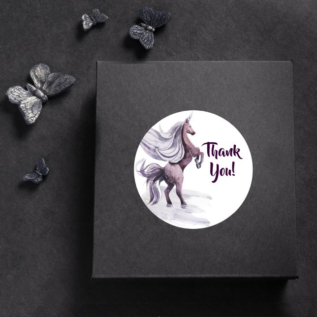 Unicorn Fantasy | Purple Magical Party Thank You Classic Round Sticker (Creator Uploaded)