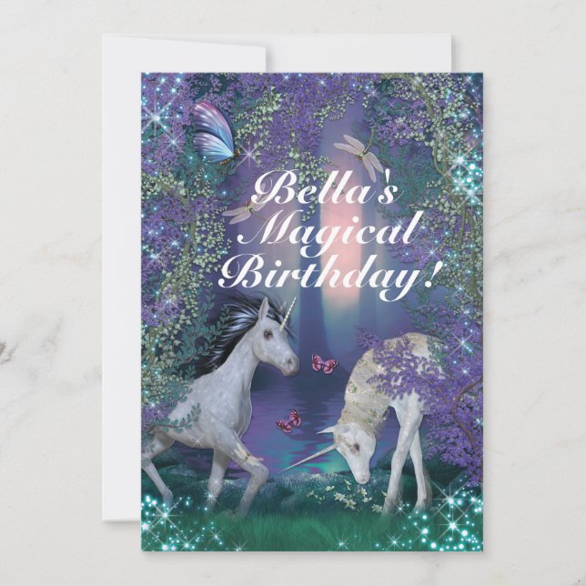 Unicorn Fantasy Woodland Birthday Party Invitation (Front)